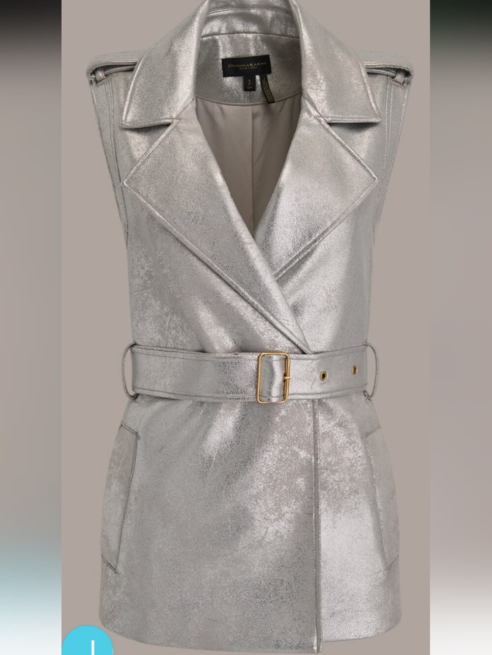 Donna Karan Sleeveless Metallic Silver Belted Vest , XL *NWT - Picture 3 of 7
